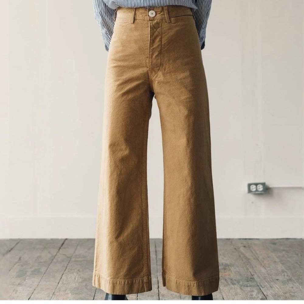 Jesse Kamm Sailor Pants Tobacco Brown Cotton Canvas High Waist Wide Leg 4